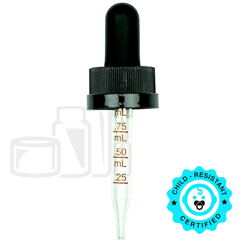 CRC (Child Resistant Closure) Dropper - Black with Measurement Markings on Pipette - 58mm 18-400(1400/case)