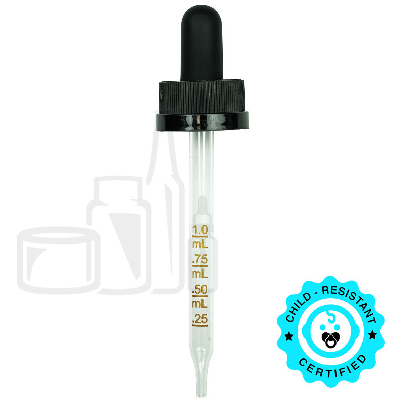 CRC Dropper - Black w/Markings on Pipette and 1ml Tall Bulb - 91mm 20-400(1400/cs)