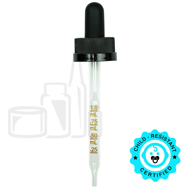 CRC Dropper - Black w/Markings on Pipette and 1ml Tall Bulb - 91mm 20-400(1400/case)