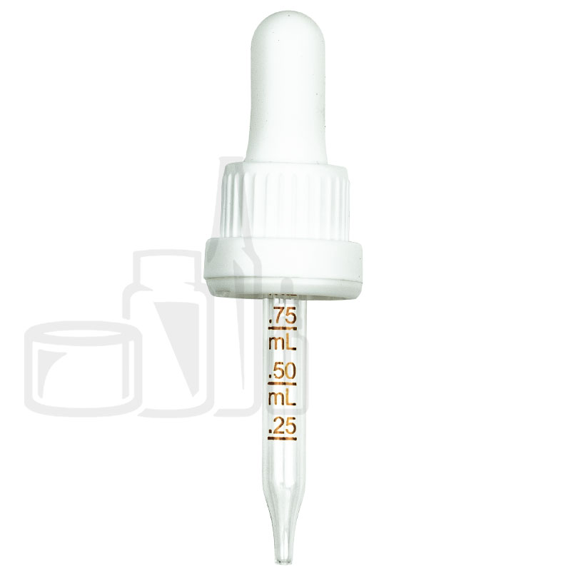 NON CRC + Tamper Evident Dropper - White with Measurement Markings on Pipette - 65mm 18-415(1800/cs)