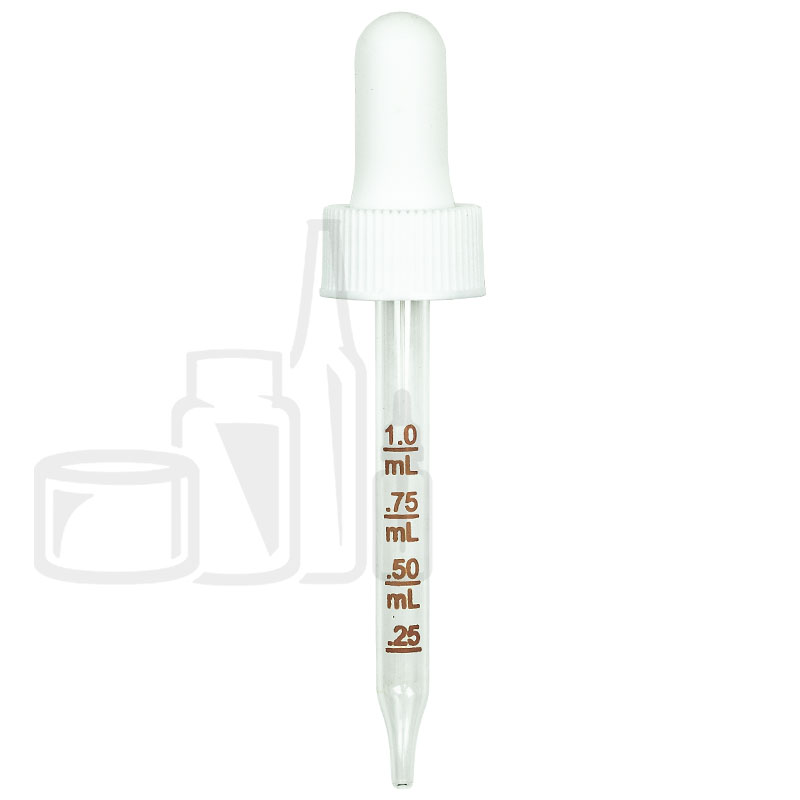 NON CRC (Child Resistant Closure) Dropper - White with Measurement Markings on Pipette - 77mm 18-410(1400/case)