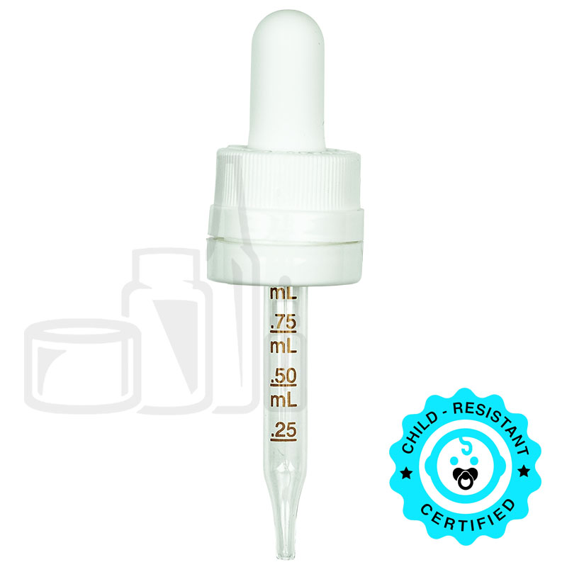 CRC/TE (Child Resistant Closure/Tamper Evident) Super Dropper - White - 65mm - 18-415 with markings