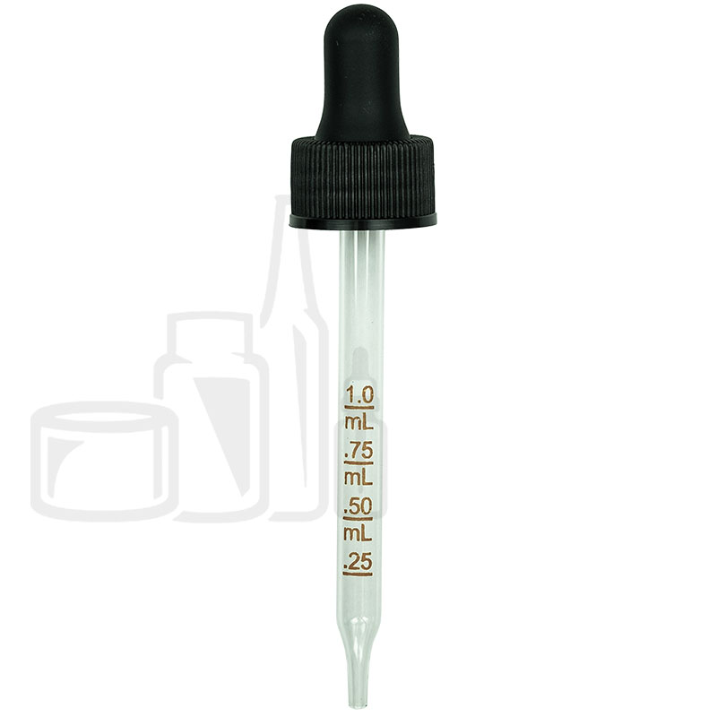 NON CRC Dropper - Black with Measurement Markings on Pipette - 1 MIL Bulb - 91mm 20-400(1400/case)