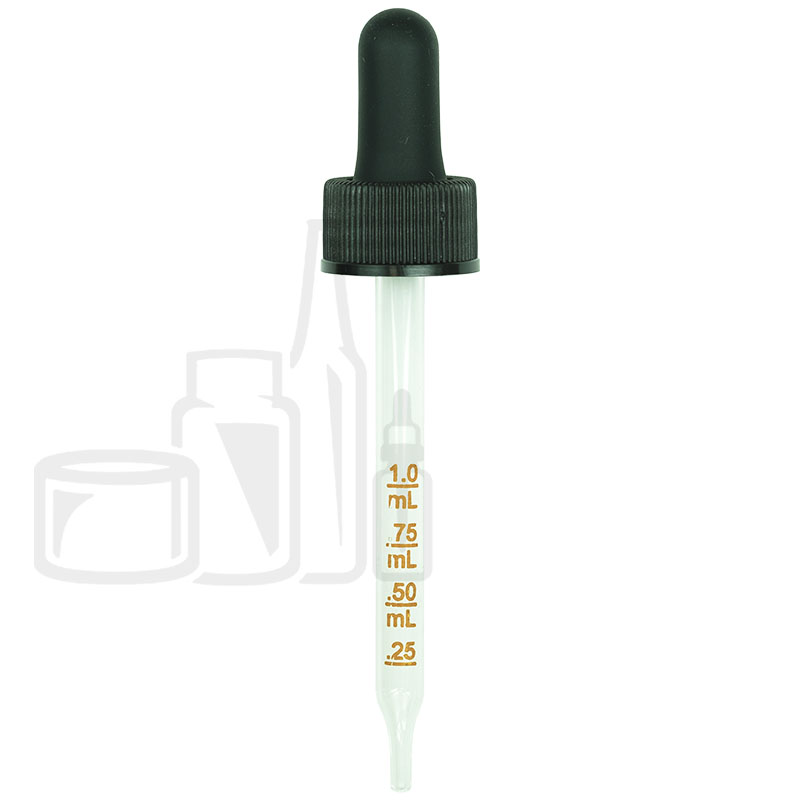 NON CRC Dropper - Black with Measurement Markings on Pipette and 1ml Tall Bulb - 91mm 20-400(1400/case)