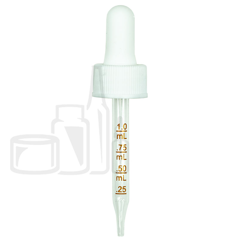 NON CRC (Child Resistant Closure) Dropper - White with Measurement Markings on Pipette - 76mm 20-400(1400/cs)