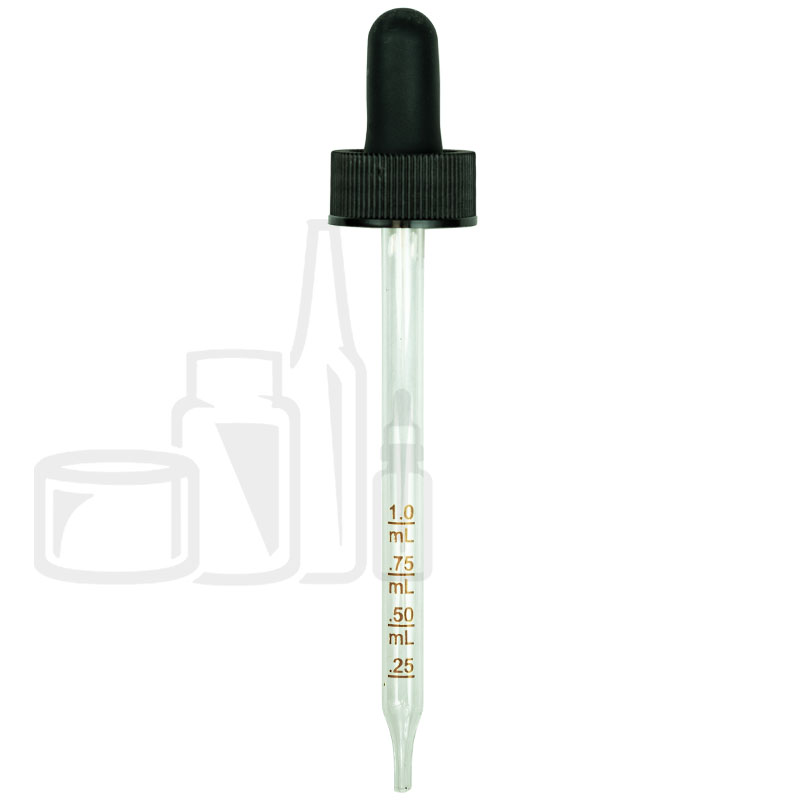NON CRC (Child Resistant Closure) Dropper - Black with Measurement Markings on Pipette - 110mm 22-400(1000/cs)