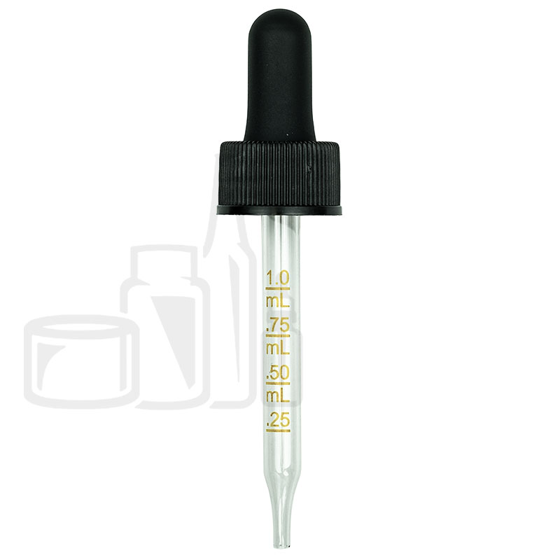 NON CRC Dropper - Black with Measurement Markings on Pipette and Standard Short Bulb - 76mm 20-400