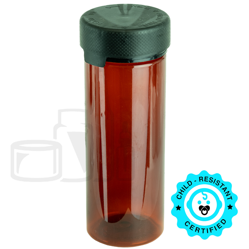 8oz PET Aviator Series by Chubby Gorilla TE/CRC Translucent Amber Container w/Solid Black Cap(200/cs)
