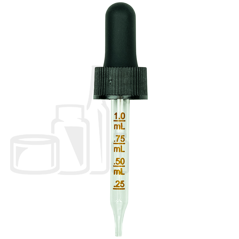 NON CRC (Child Resistant Closure) Dropper - Black with Measurement Markings on Pipette - 66mm 18-400(1400/cs)