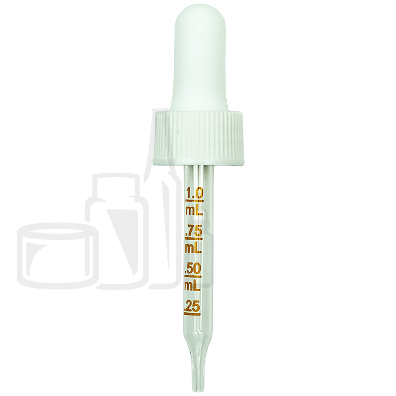 NON CRC (Child Resistant Closure) Dropper - White with Measurement Markings on Pipette - 66mm 18-400(1400/cs)