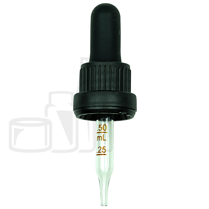 NON CRC + Tamper Evident Dropper - Black w/Markings on Pipette - 58mm 18-415(1400/cs)