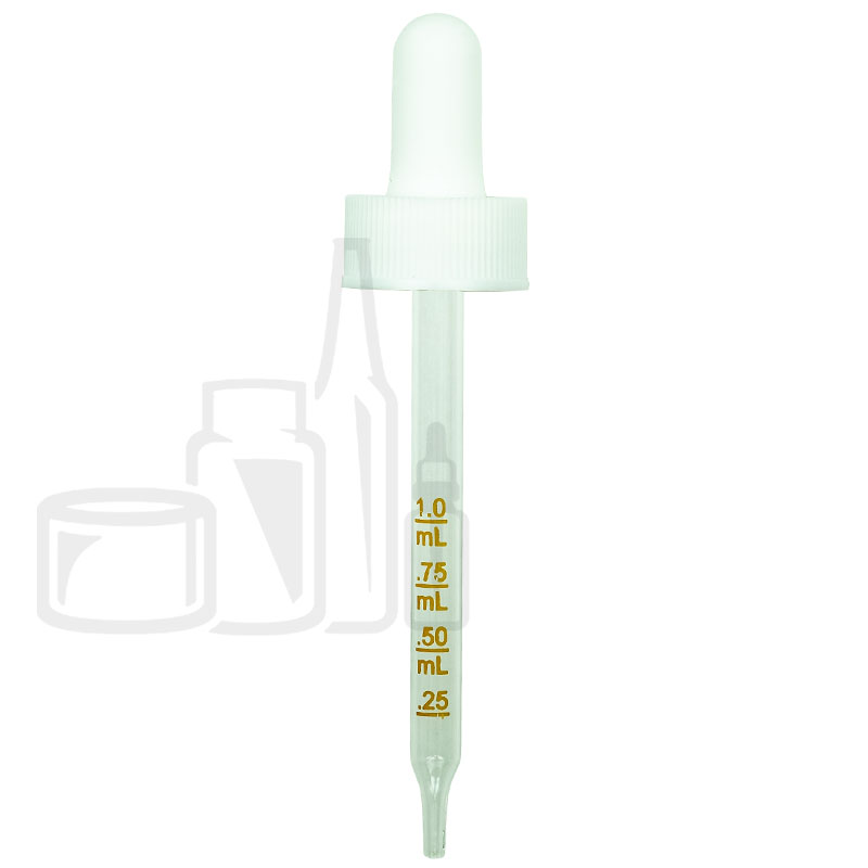 NON CRC (Child Resistant Closure) Dropper w/SMALL BULB - White with Measurement Markings on Pipette - 91mm 20-400(1400/case)