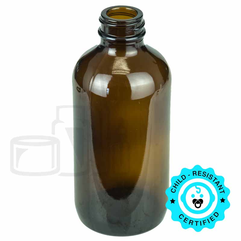 8oz Amber Boston Round Glass Bottle 28-400(96/cs)
