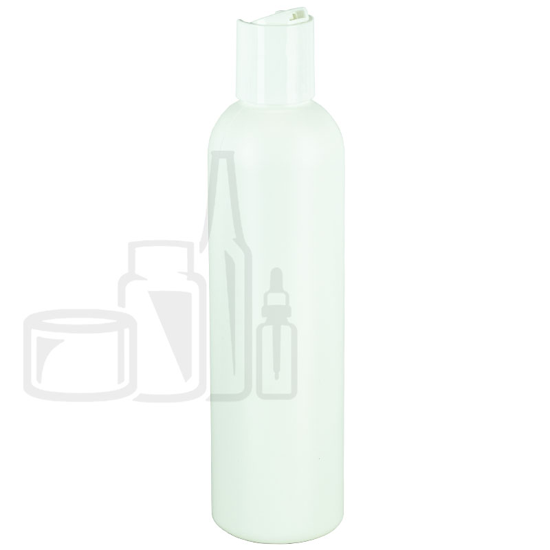 8oz HDPE White Cosmo Bottle with White Smooth Disc Cap