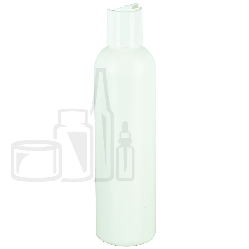 8oz HDPE Plastic White Cosmo Bottle with White Smooth Disc Cap