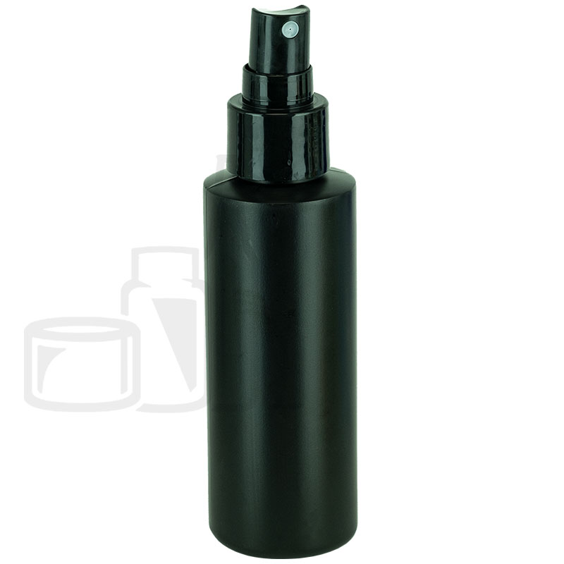 4oz HDPE Plastic Black Cylinder Bottle with Black Fine Mist Sprayer