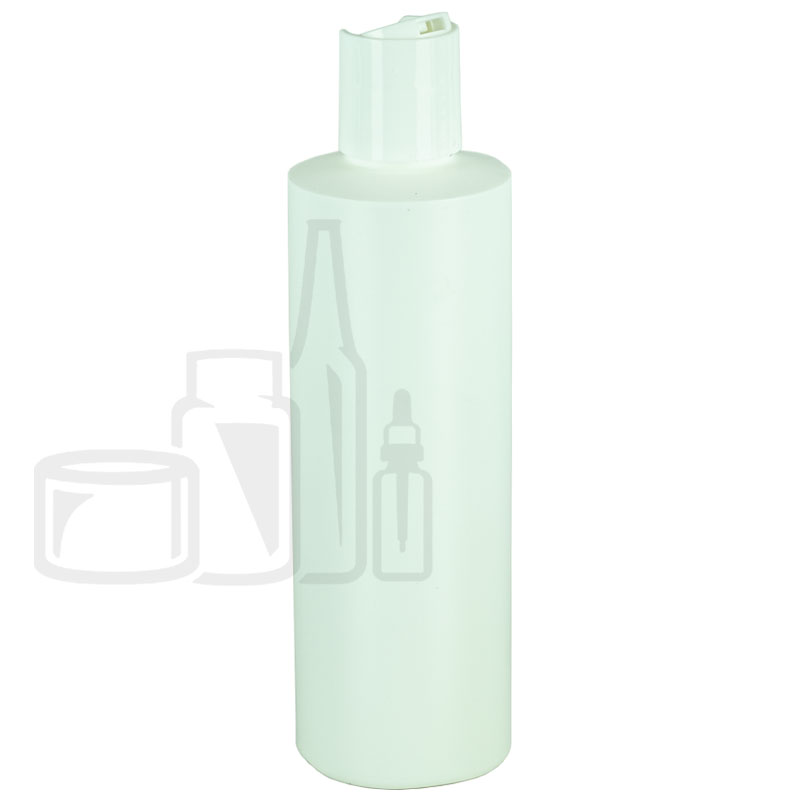 8oz HDPE White Cylinder Bottle with White Disc Cap