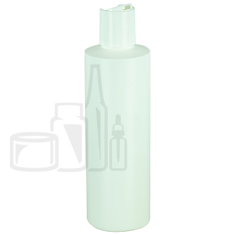 8oz HDPE Plastic White Cylinder Bottle with White Disc Cap