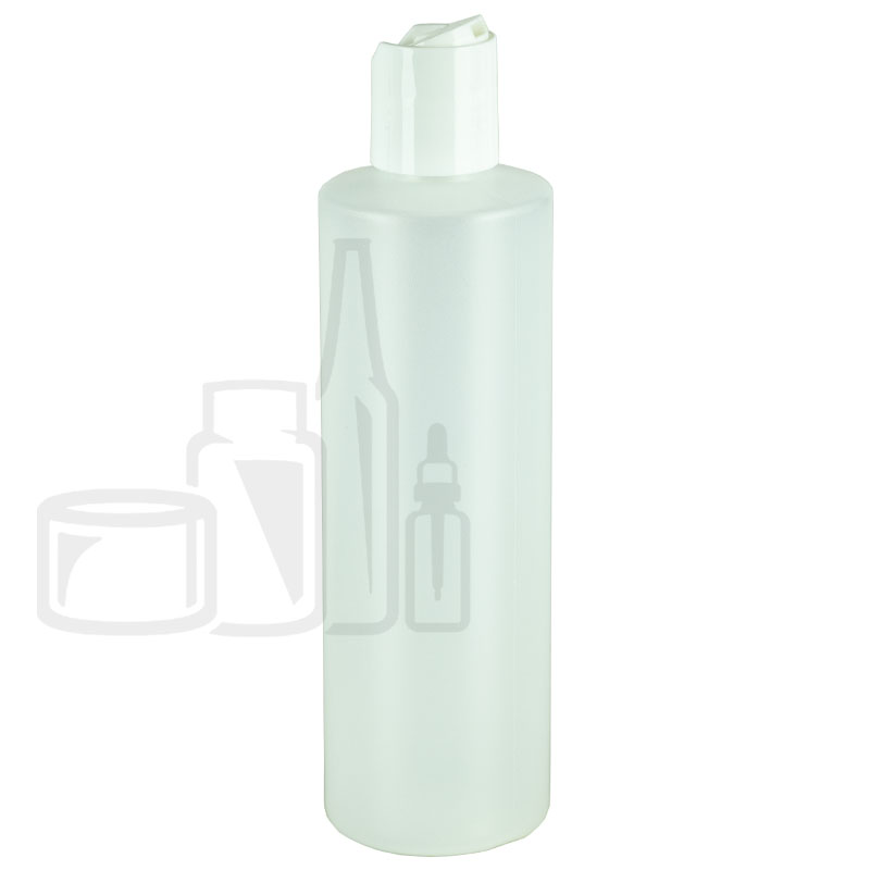 8oz HDPE Natural Cylinder Bottle with White Disc Cap