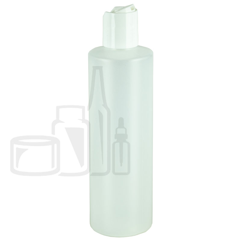 8oz HDPE Plastic Natural Cylinder Bottle with White Disc Cap