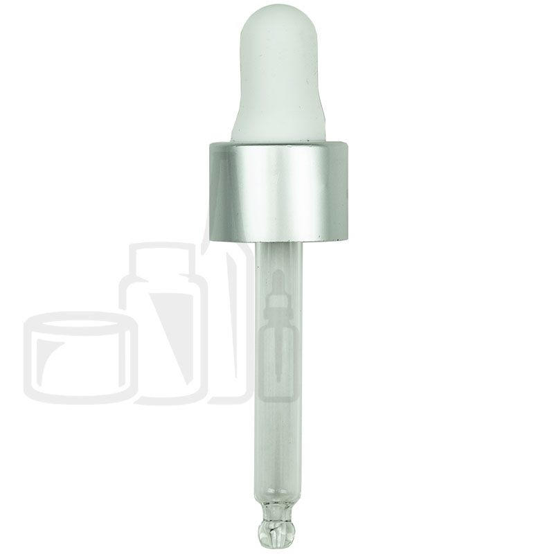 NON-CRC (Child Resistant Closure) Dropper - Silver Skirt/White Bulb - 66mm - 18-400 with Bubble Pipette(1848/case)