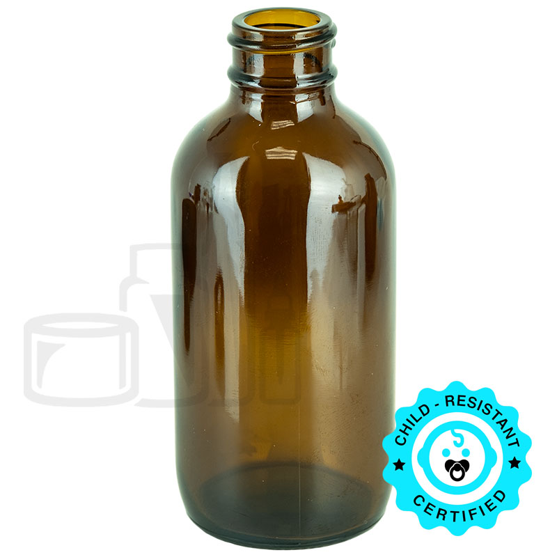 4oz Amber Glass Boston Round Bottle 24-400