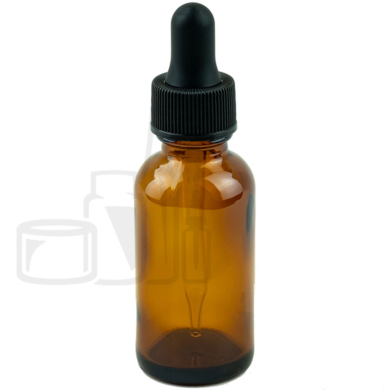 1oz Amber Glass Boston Round Bottle Non-CRC Black Dropper