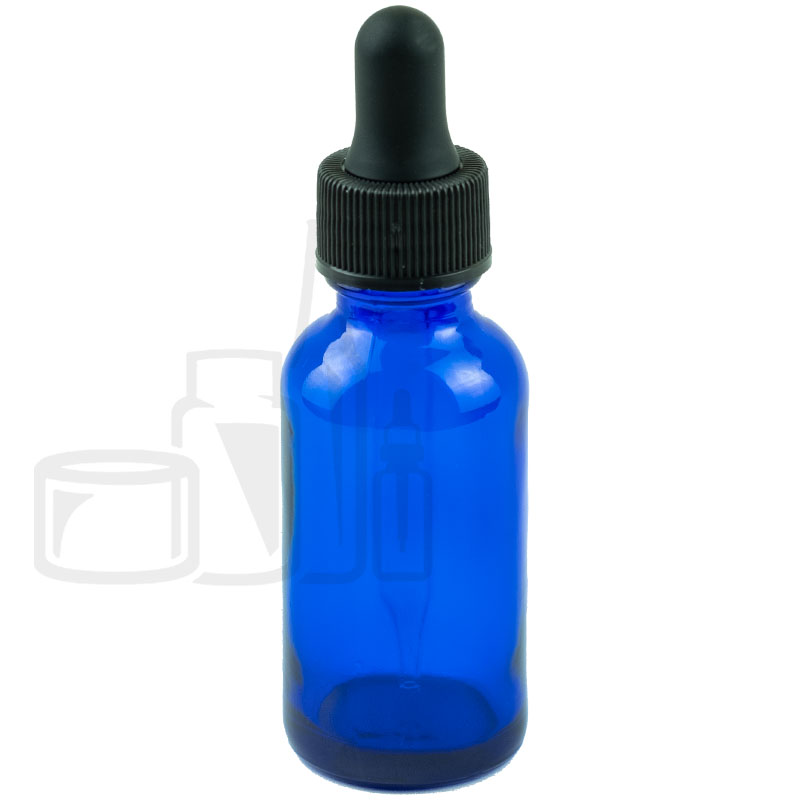 1oz Cobalt Blue Glass Boston Round Bottle with Non-CRC Black Dropper