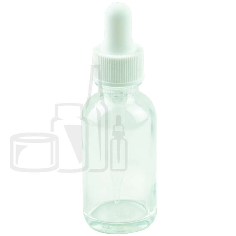 1oz Clear Boston Round Bottle with Non-CRC White Dropper