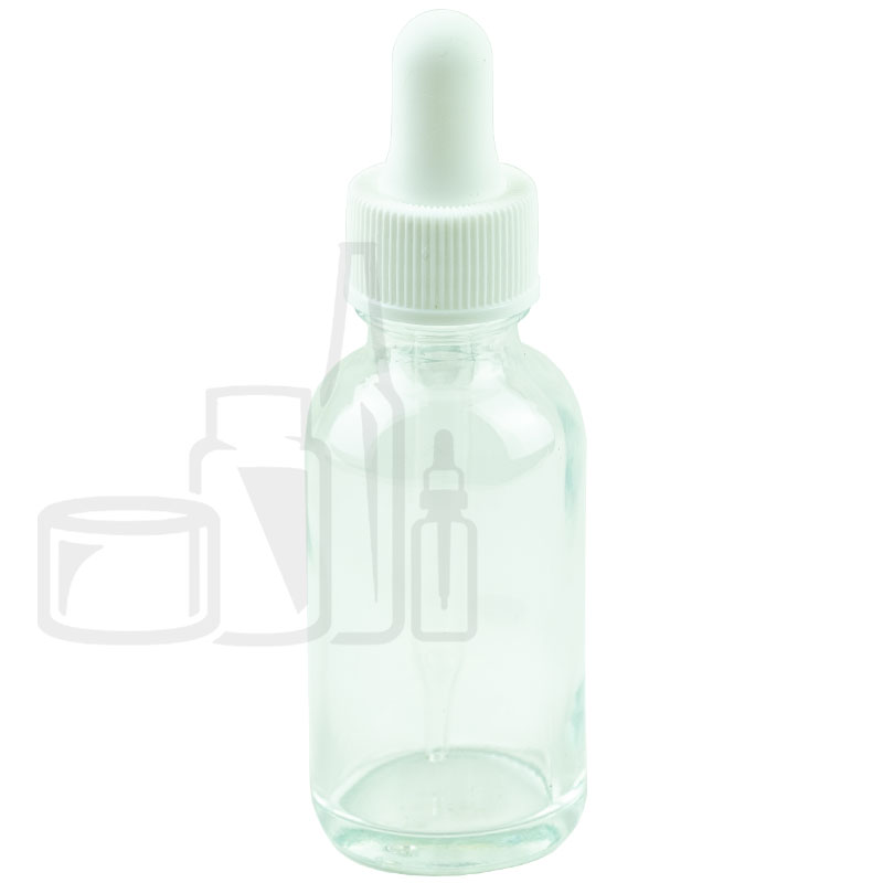 1oz Clear Glass Boston Round Bottle with Non-CRC White Dropper