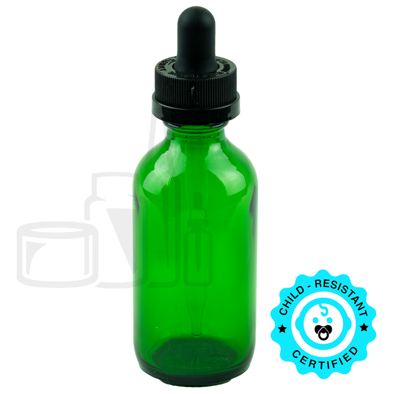 2oz Green Glass Bottle with CRC Black Dropper