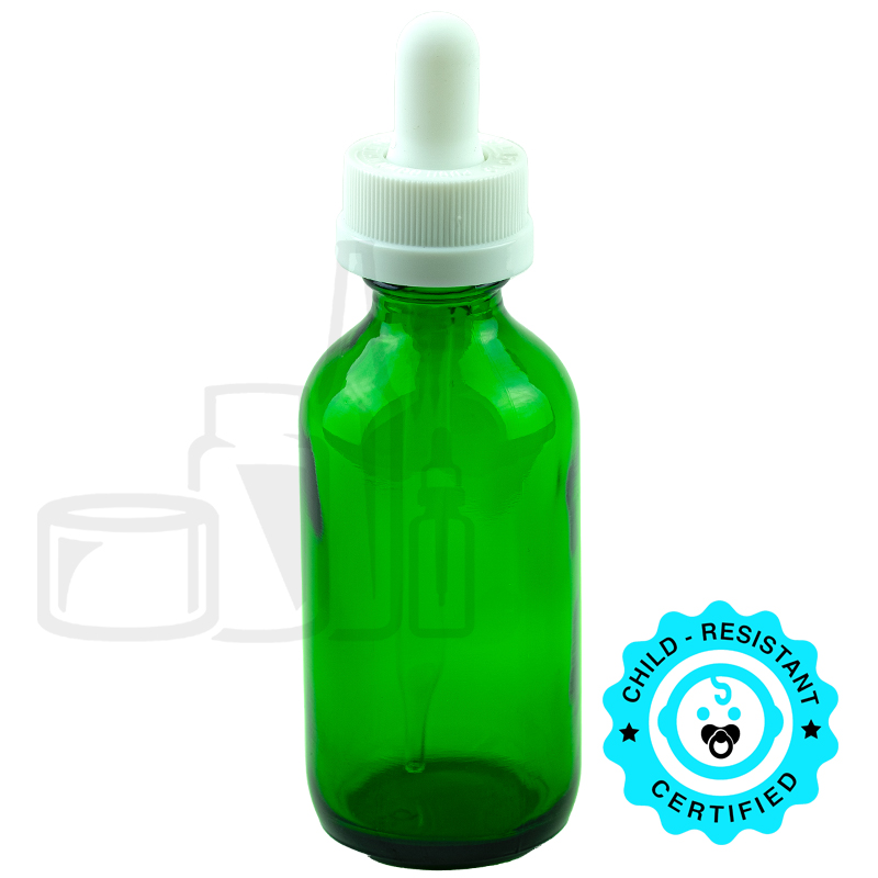 2oz Green Glass Bottle with CRC White Dropper