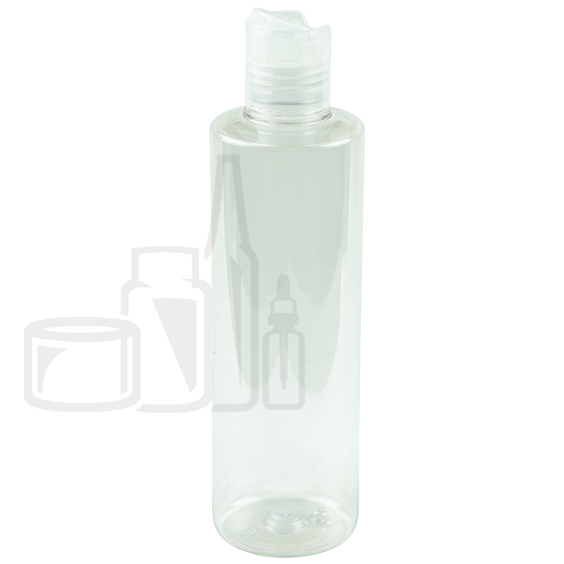 8oz Clear PET Plastic Cylinder Bottle with Natural Colored Disc Cap