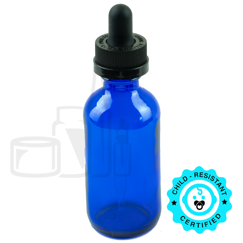 2oz Blue Glass Bottle 20-400 with CRC Black 91mm Dropper