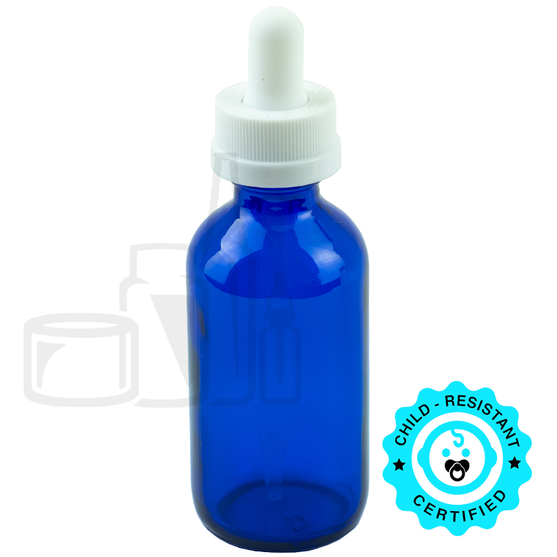 2oz Blue Glass Bottle 20-400 with CRC White 91mm Dropper