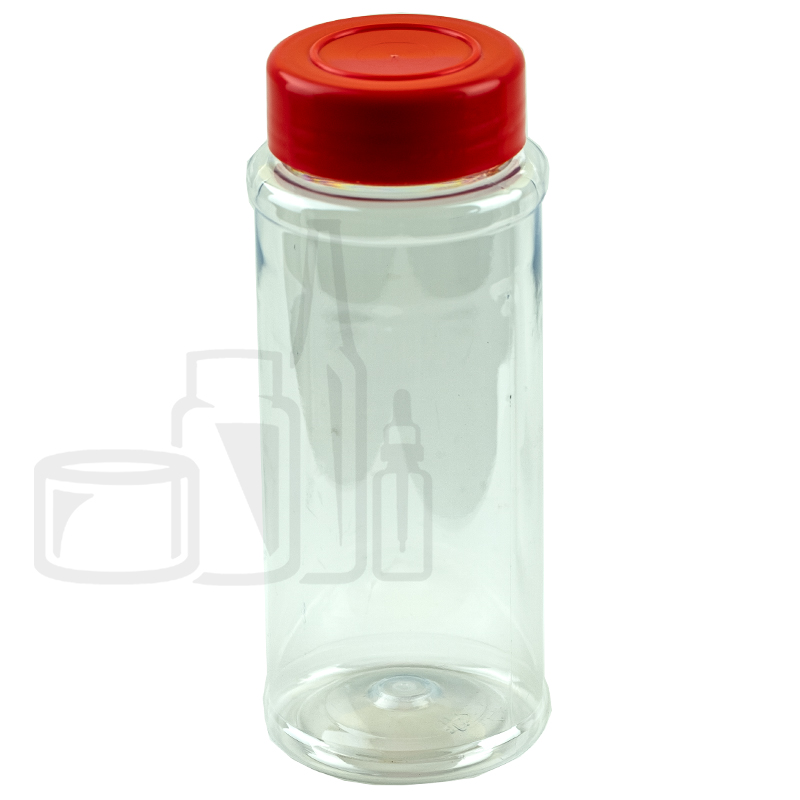 12oz PET Spice Jar - Clear - 53-485 w/Red Spice Cap - .125 sifter