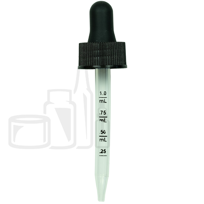 NON CRC Dropper - Black w/PRINTED Measurement Markings on PP PLASTIC PIPETTE - 76mm 20-400(1400/case)