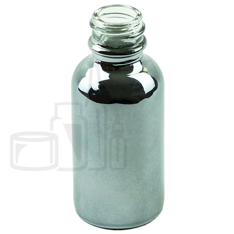 1oz Chrome Glass Boston Round Bottle 20-400 - Liquid Bottles LLC