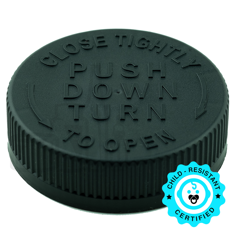 Black CRC (Child Resistant Closure) Cap 53-400 Universal HIS Liner .020” Foam FS 5-8 (800/cs)