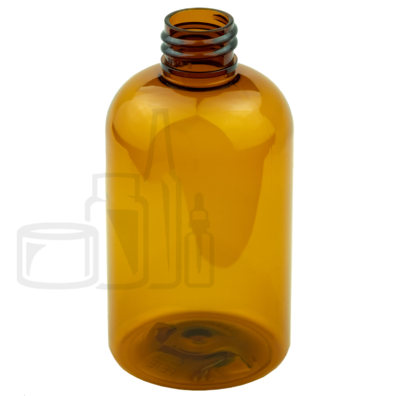 4oz Amber Squat Boston Round PET Plastic Bottle 20-410(495/case)