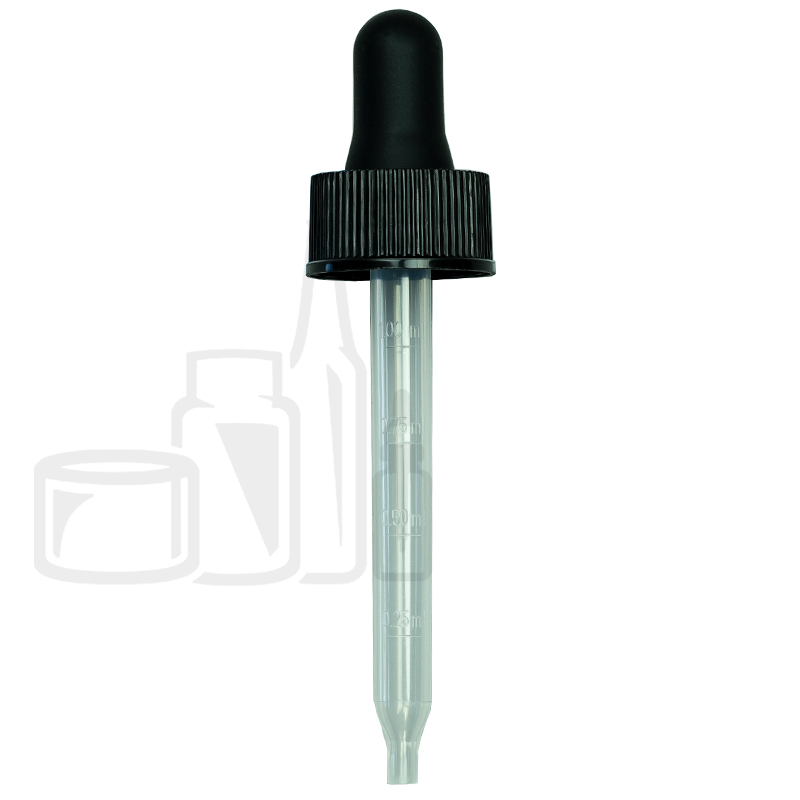 NON CRC Dropper - Black w/Measurement Markings on PP PLASTIC Pipette -Shorter Bulb -- 76mm 20-400(2000/case)