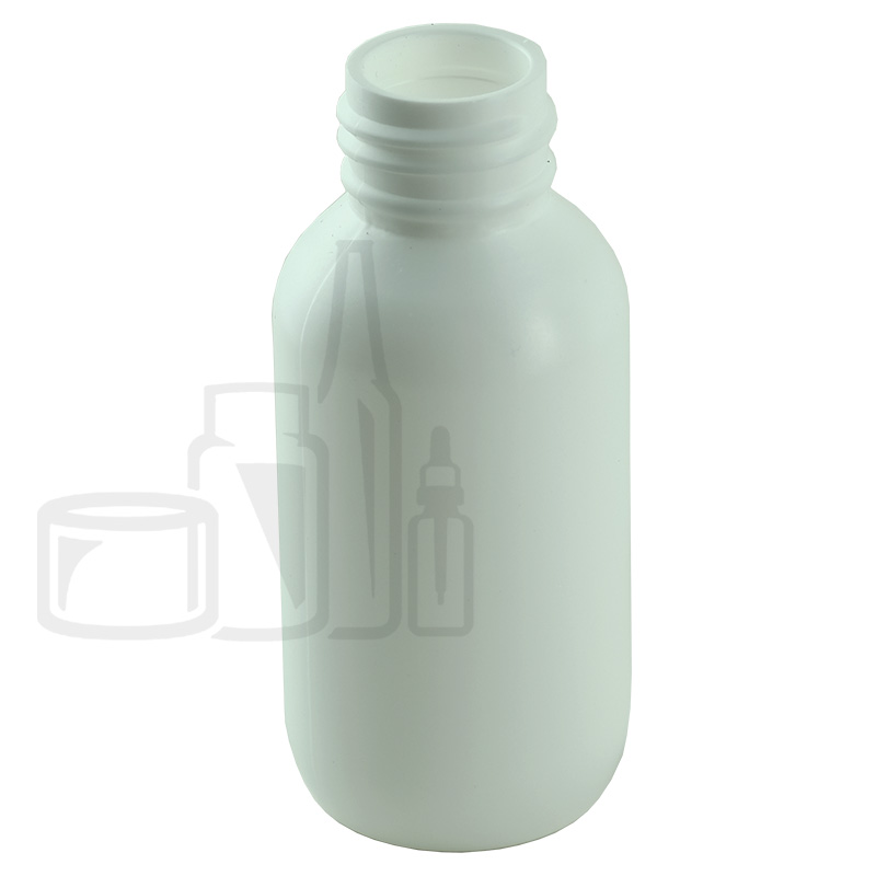 2oz White HDPE Plastic Boston Round Bottle 24-410(1100/cs)