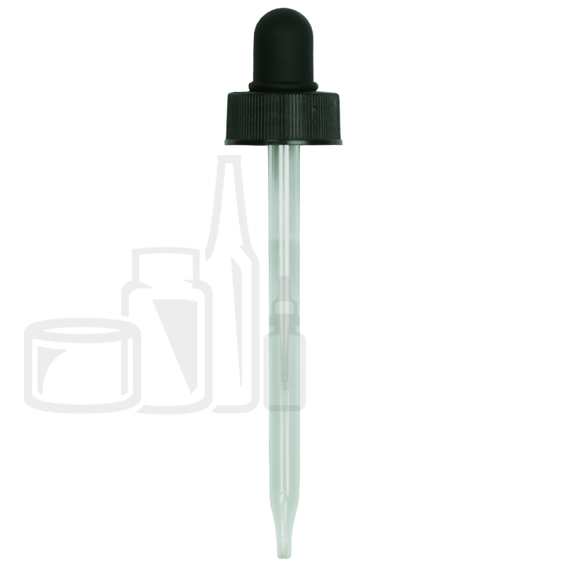 Black Plastic 24-400 Dropper Assembly with 110mm Glass Pipette with a Short Bulb (1000/case)