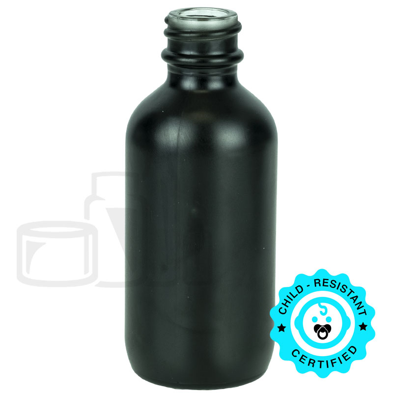 2oz Matte Black Glass Boston Round Bottle 20-400 Neck Finish (240/case)