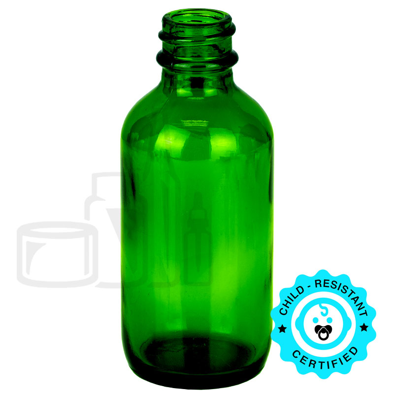 2oz Green Glass Boston Round Bottle 20-400 Neck Finish(240/case)