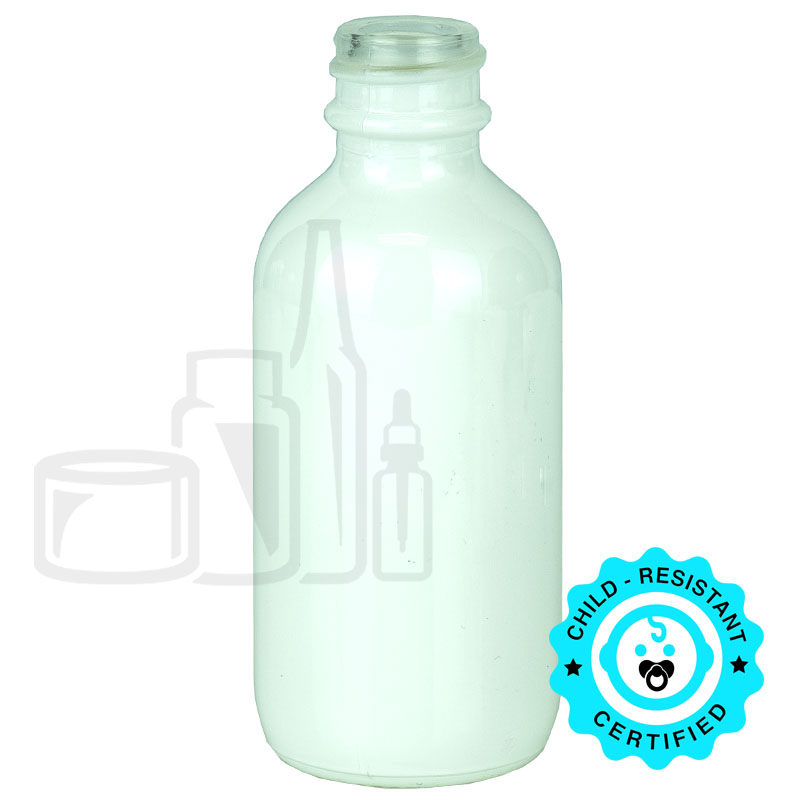 2oz Shiny White Glass Boston Round Bottle with 20-400 Neck Finish (240/case)