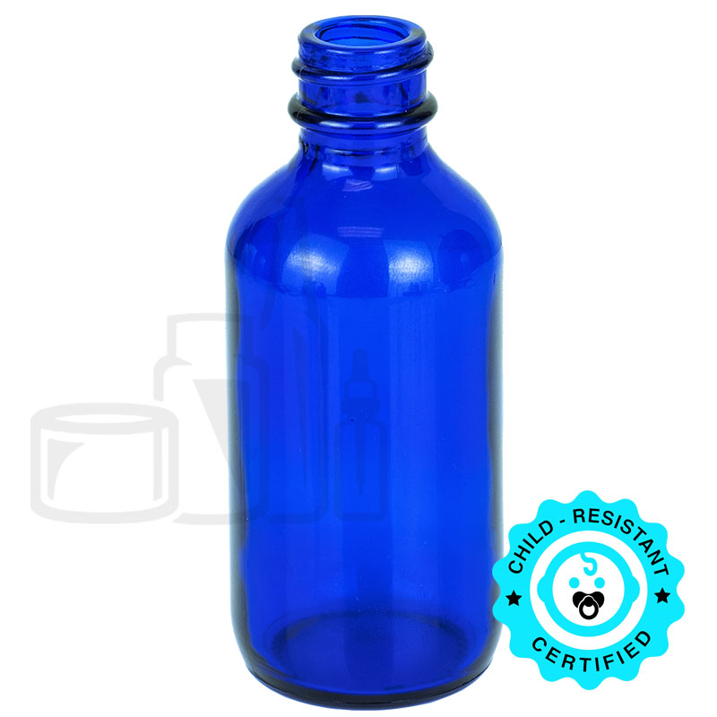 2oz Blue Boston Round Glass Bottle 20-400 Neck Finish(240/case)
