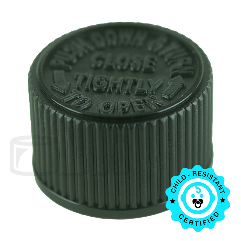 Black CRC (Child Resistant Closure) Cap 24-400 PUSH & TURN TEXT HIS (3000/case)
