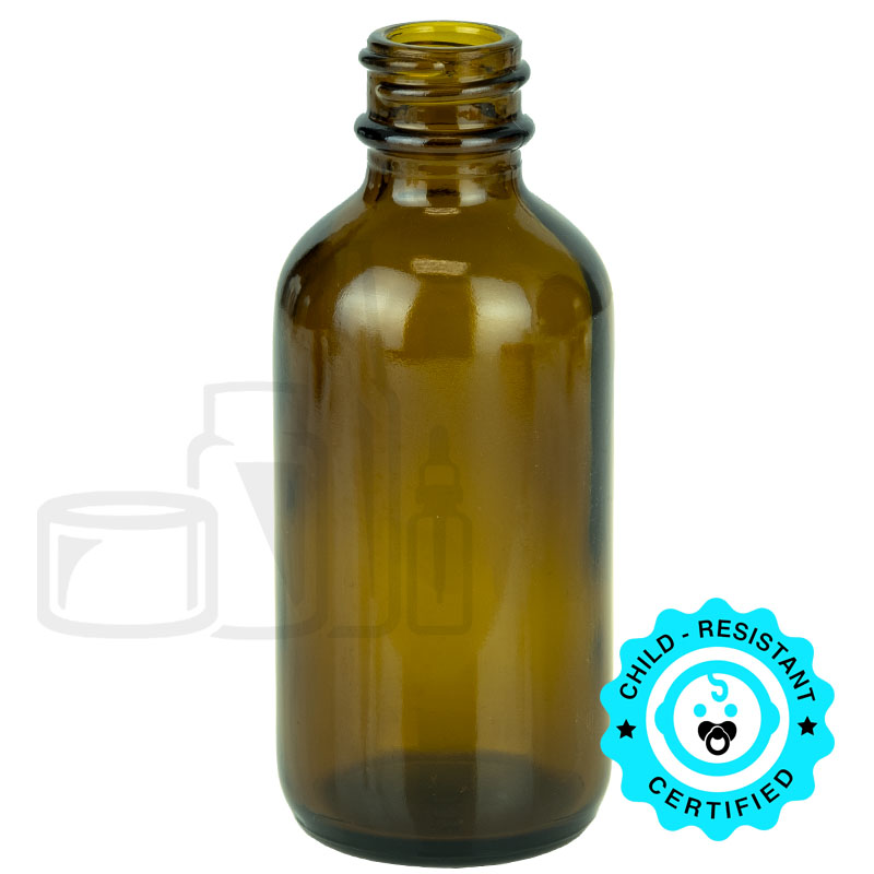 2oz Amber Glass Boston Round Bottle with 20-400 Neck Finish