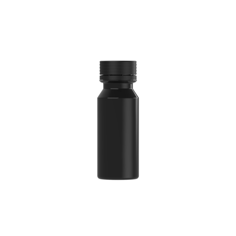 60ML Spiral Shot Bottle w/ Friction Fit Closure & Tamper Break-Off Band (Opaque Black Bottle w/ Opaque Black Closure) - 500/case